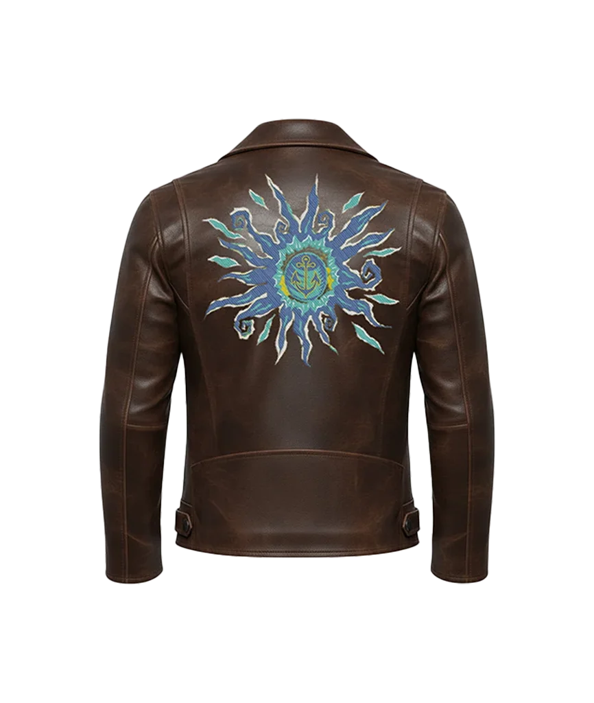 Nautical Sun Anchor Leather Moto Jacket