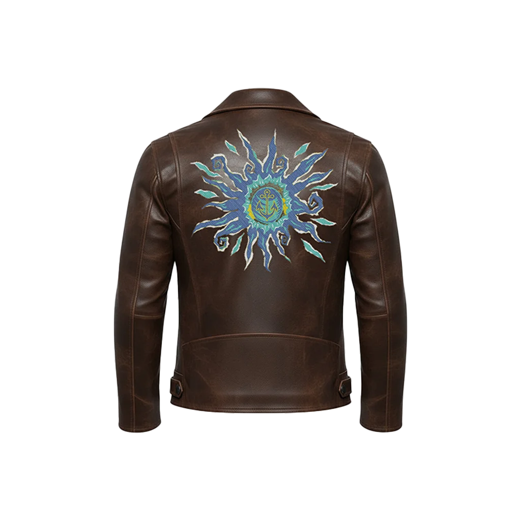 Nautical Sun Anchor Leather Moto Jacket