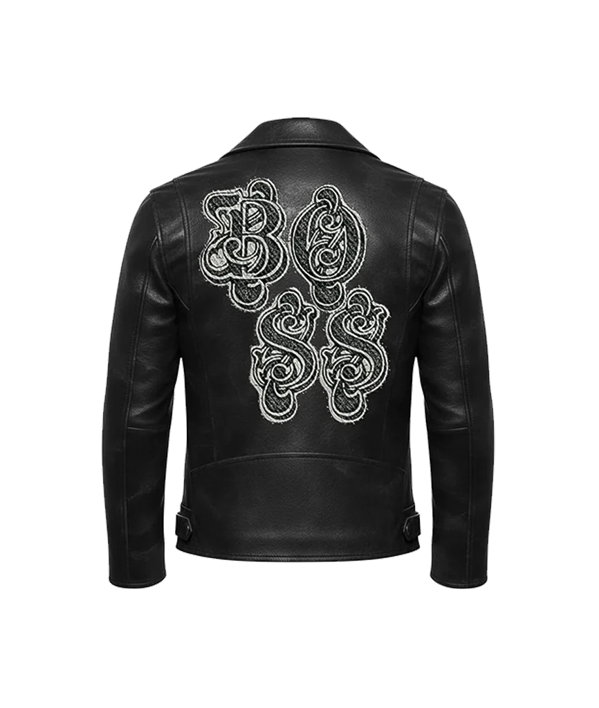 Ornate BOSS Typography Leather Jacket
