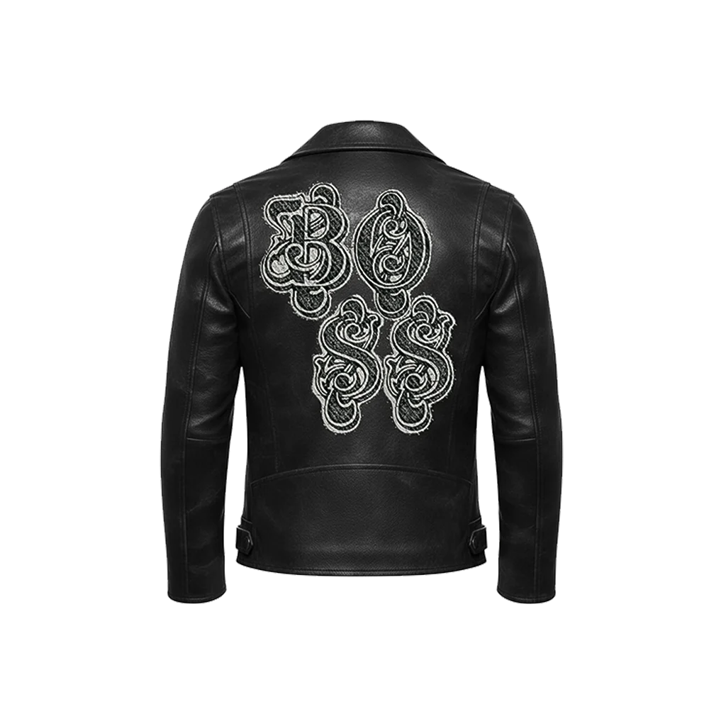 Ornate BOSS Typography Leather Jacket