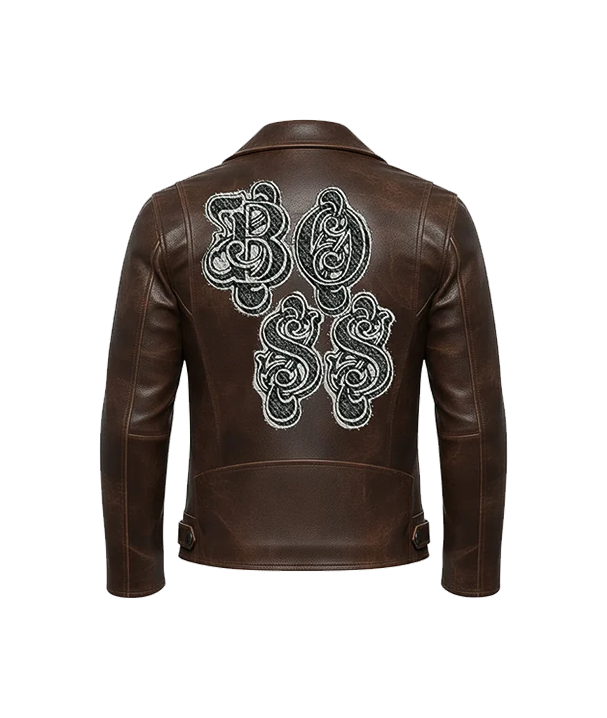 Ornate BOSS Typography Leather Jacket