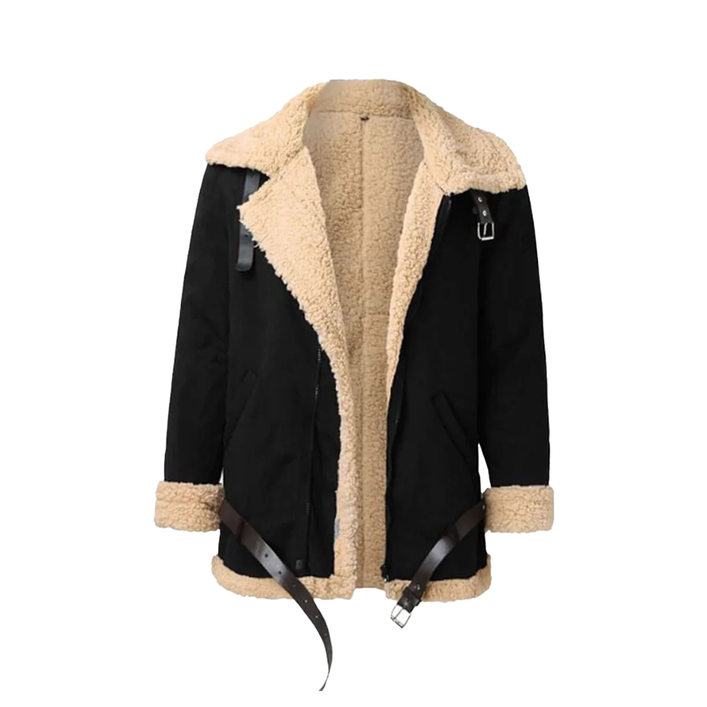 Men’s Winter Sherpa-Lined Suede Aviator Bomber Jacket