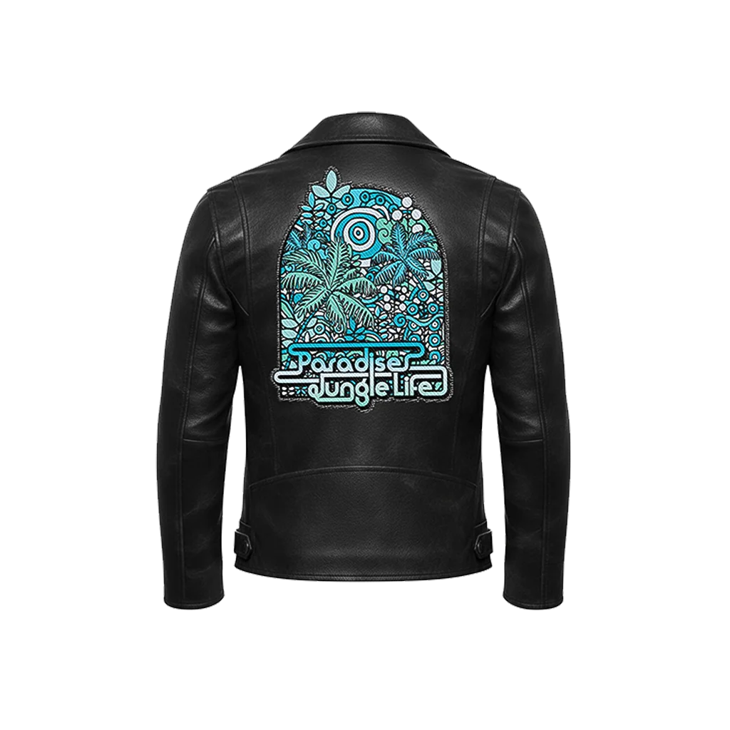 Paradise Jungle Life Tropical Leather Moto Jacket