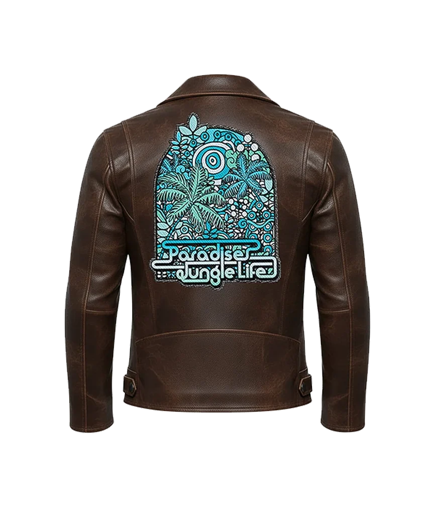 Paradise Jungle Life Tropical Leather Moto Jacket