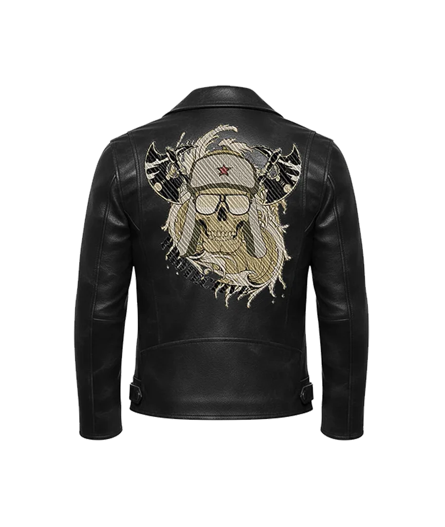 Protective Trapper Skull & Axes Leather Jacket