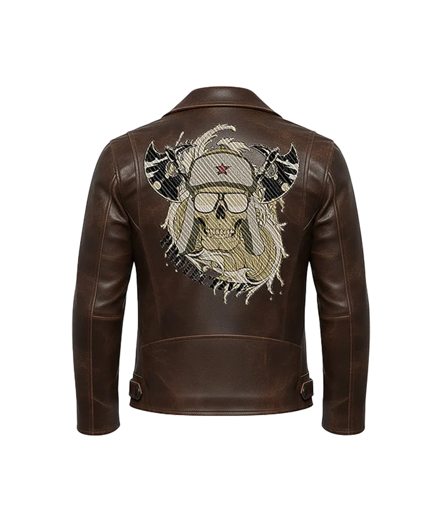 Protective Trapper Skull & Axes Leather Jacket