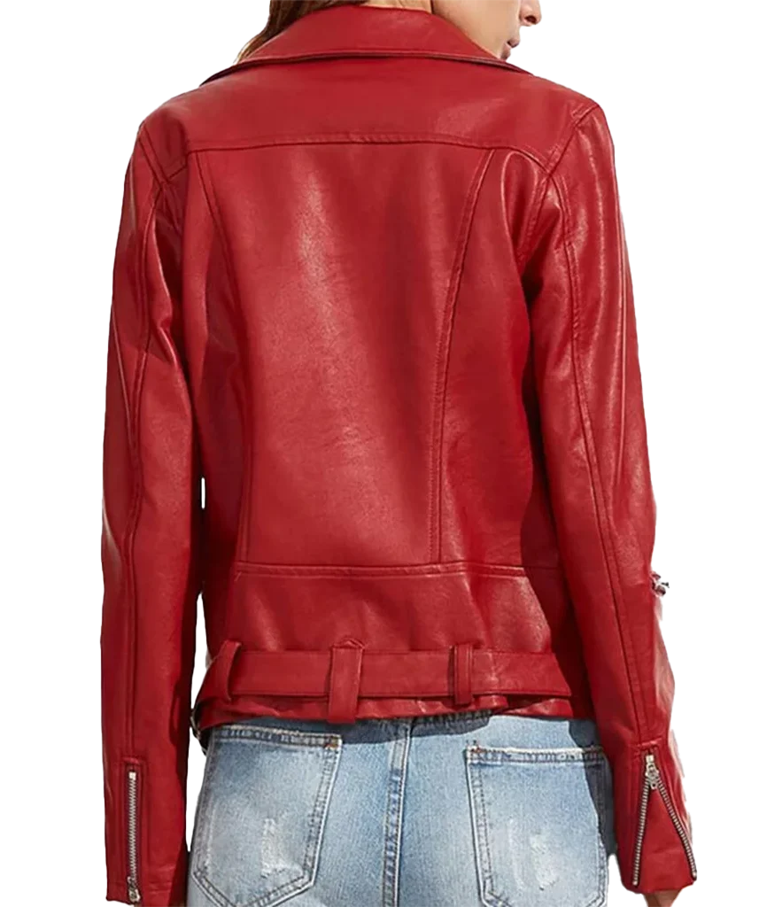 Women’s Classic Red Leather Asymmetrical Moto Jacket