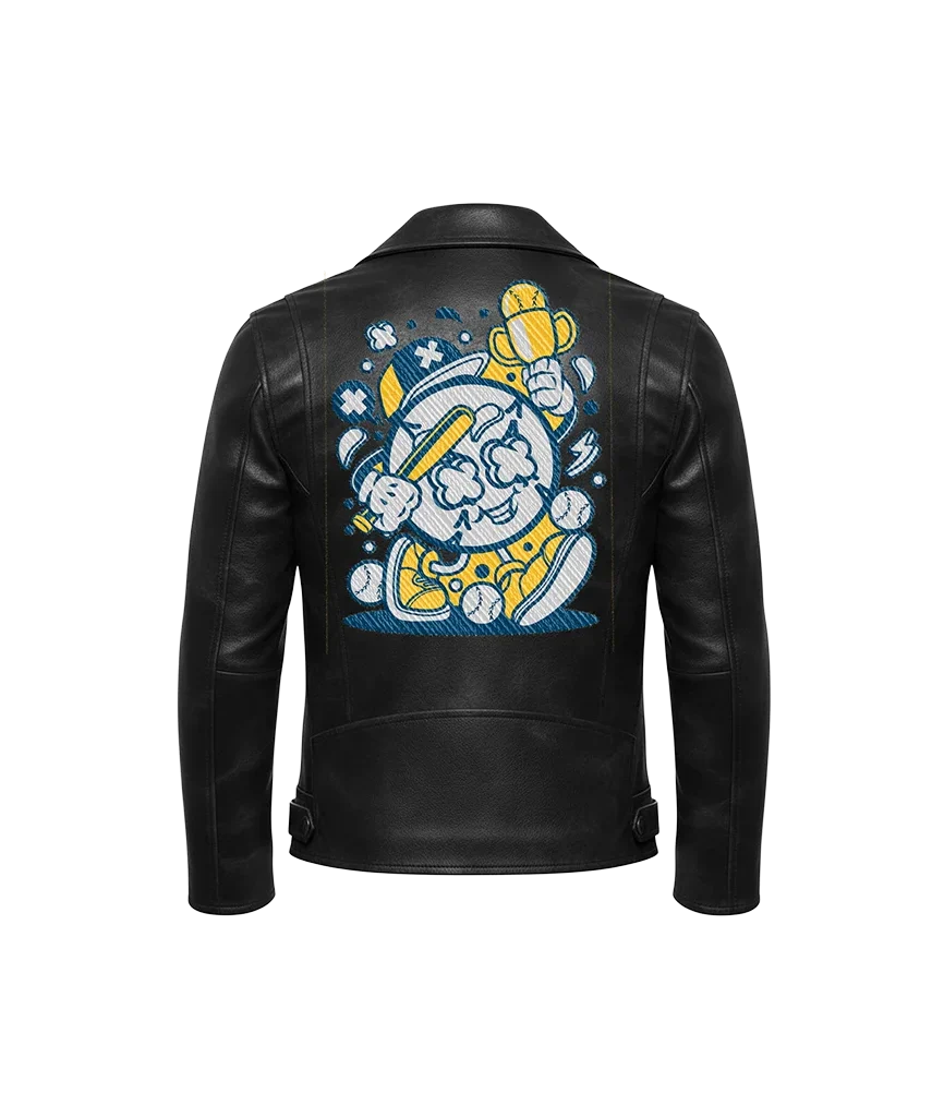 Retro Baseball Mascot Champion Embroidered Leather Jacket