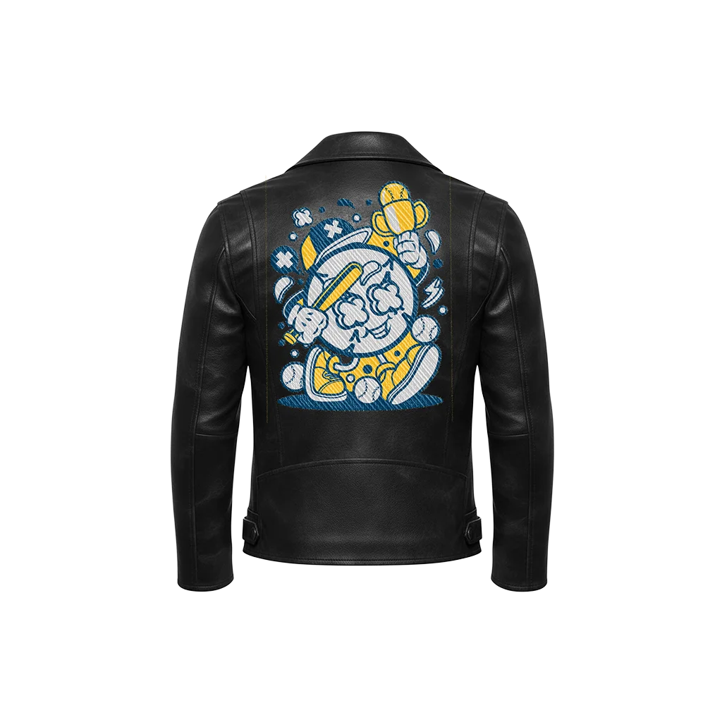Retro Baseball Mascot Champion Embroidered Leather Jacket