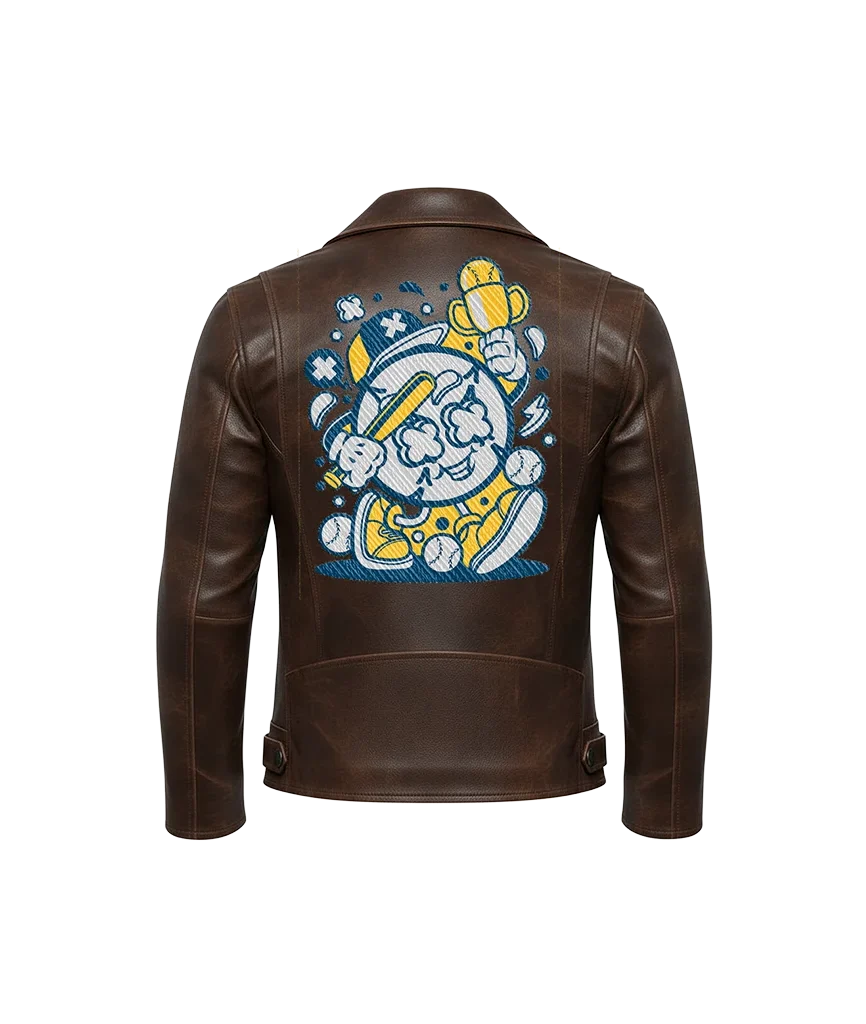 Retro Baseball Mascot Champion Embroidered Leather Jacket