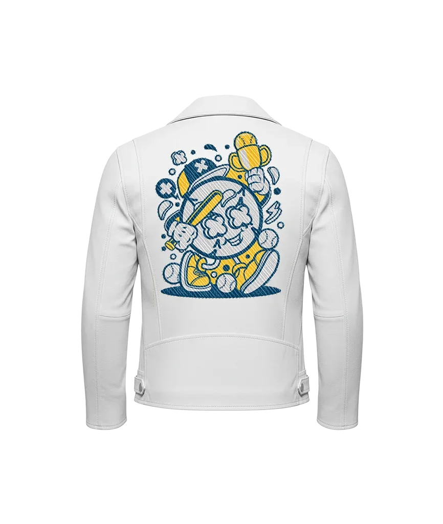 Retro Baseball Mascot Champion Embroidered Leather Jacket