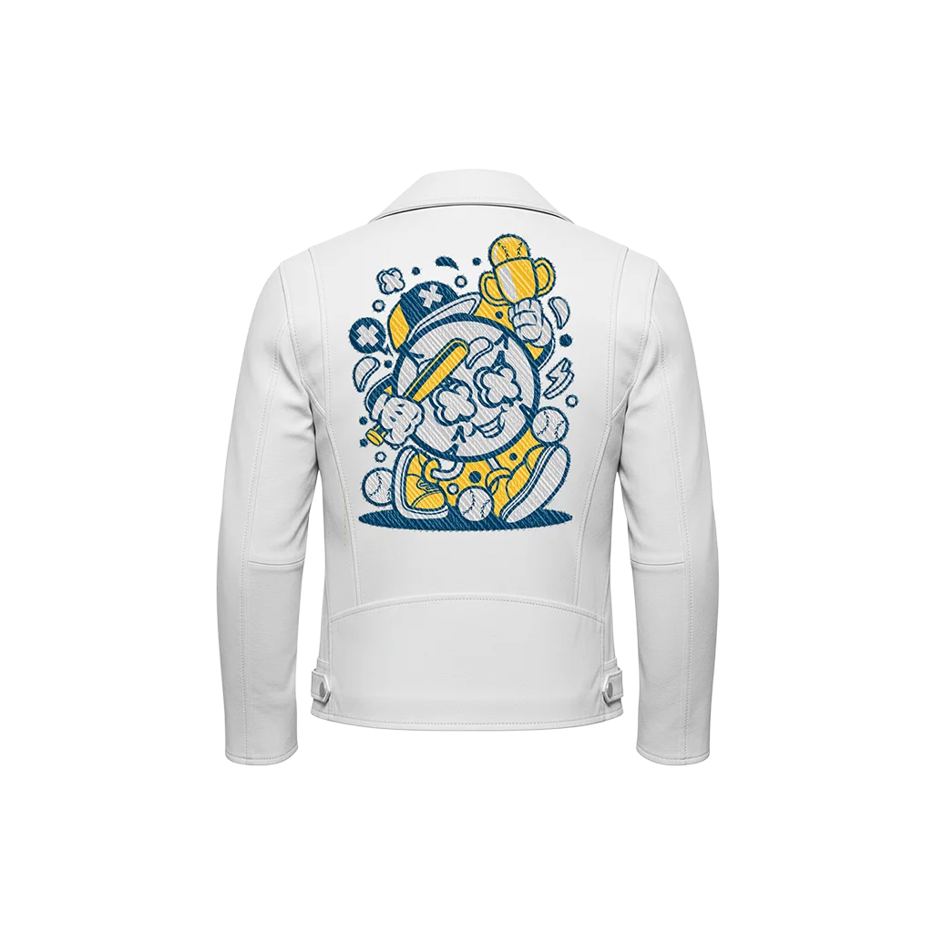 Retro Baseball Mascot Champion Embroidered Leather Jacket