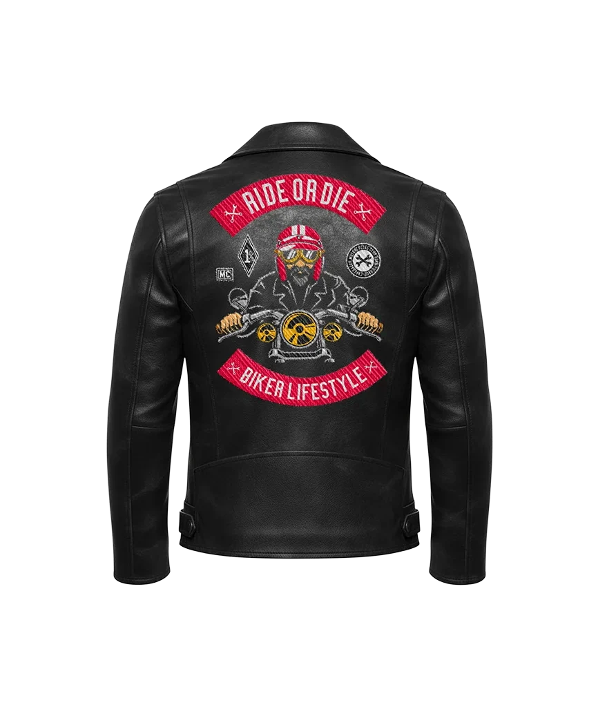 Ride Or Die Biker Lifestyle Embroidered Leather Jacket