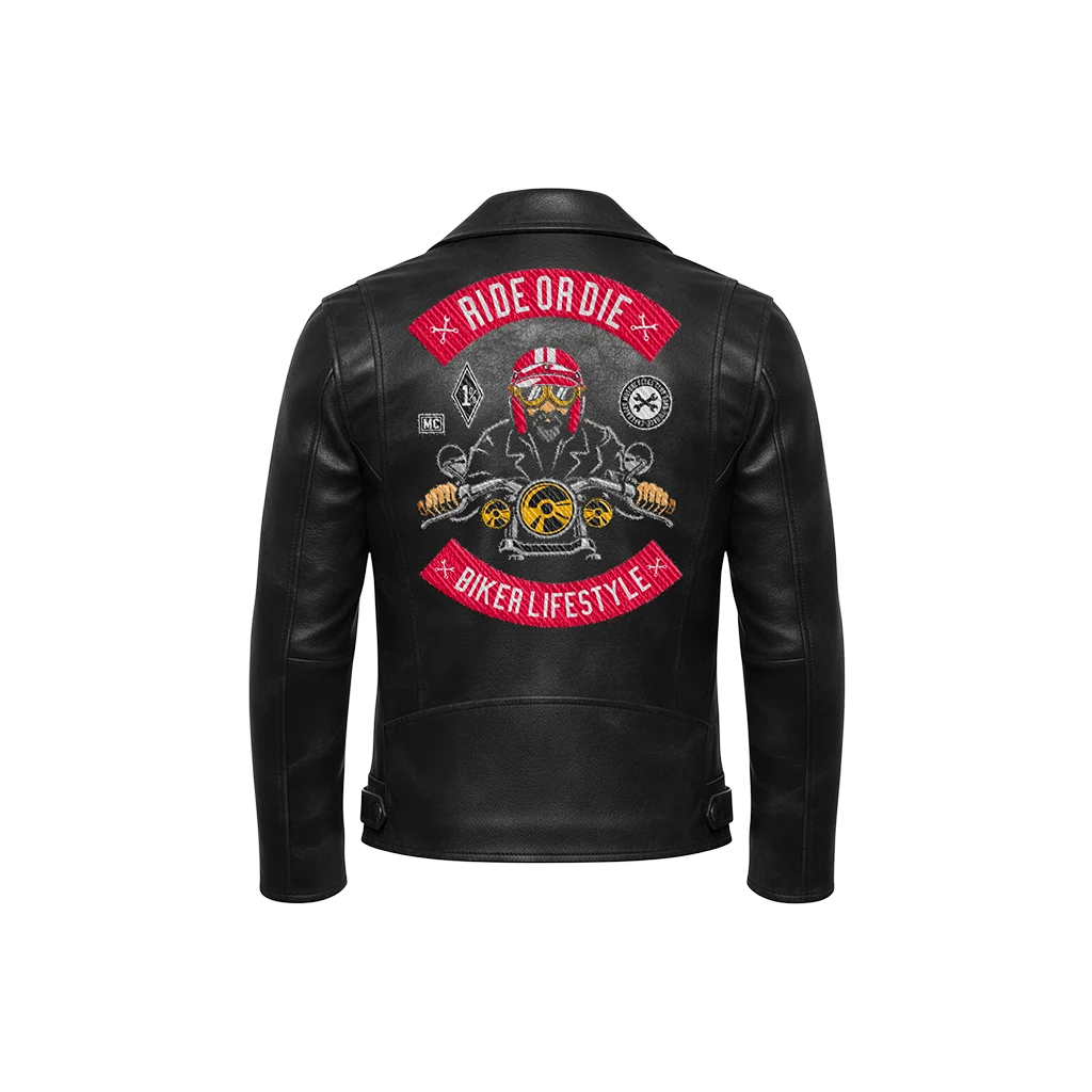 Ride Or Die Biker Lifestyle Embroidered Leather Jacket