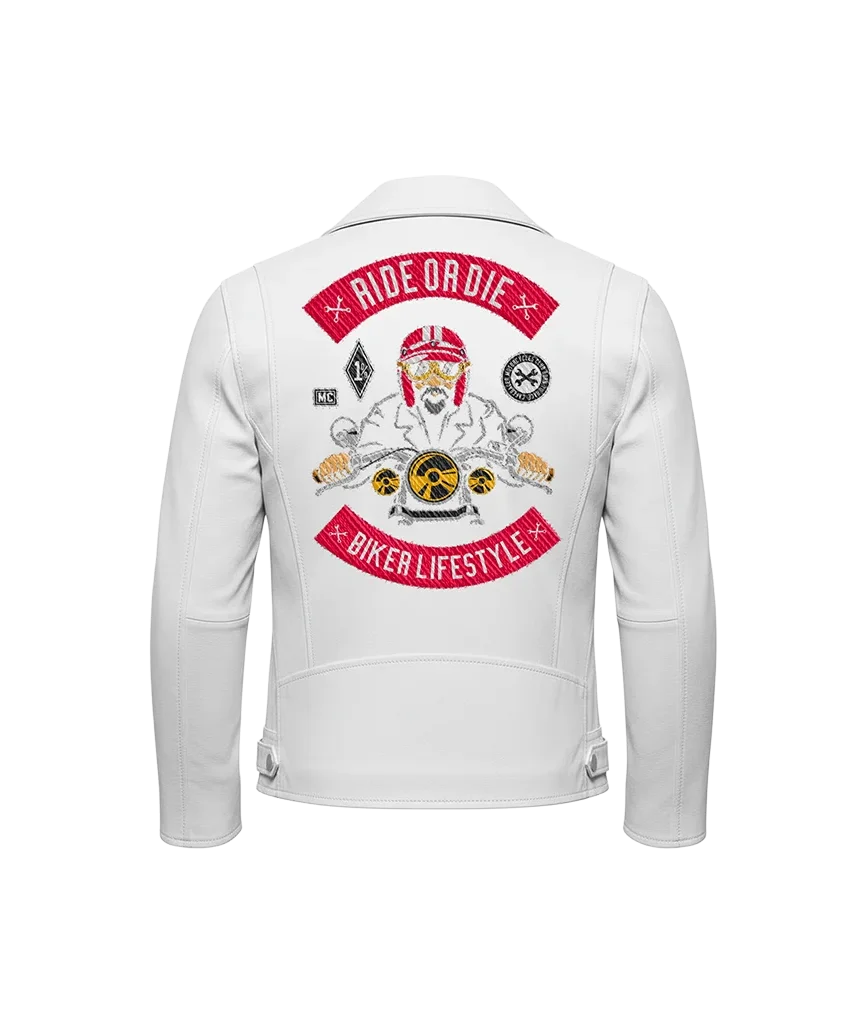 Ride Or Die Biker Lifestyle Embroidered Leather Jacket