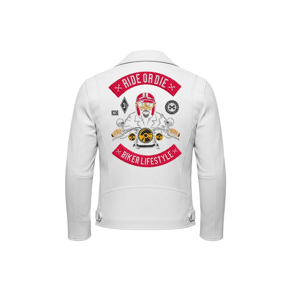 Ride Or Die Biker Lifestyle Embroidered Leather Jacket