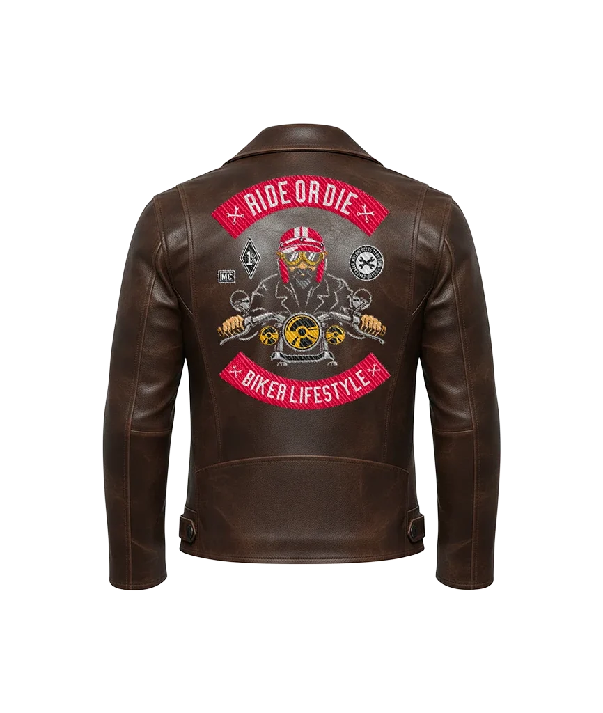 Ride Or Die Biker Lifestyle Embroidered Leather Jacket