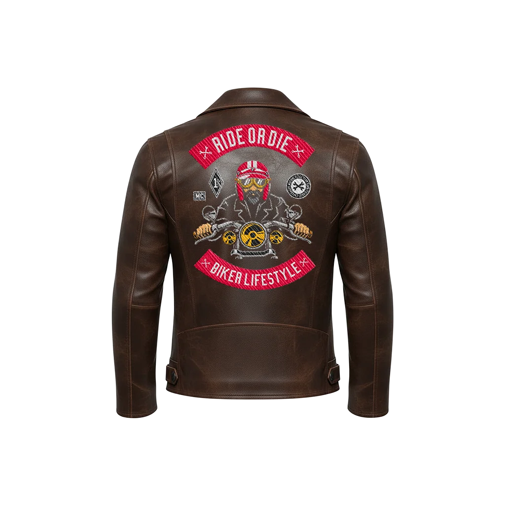 Ride Or Die Biker Lifestyle Embroidered Leather Jacket