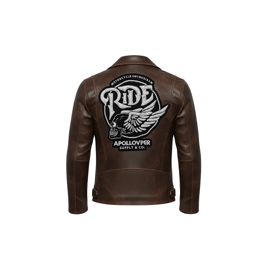 Ride Winged Skull Embroidered Leather Moto Jacket