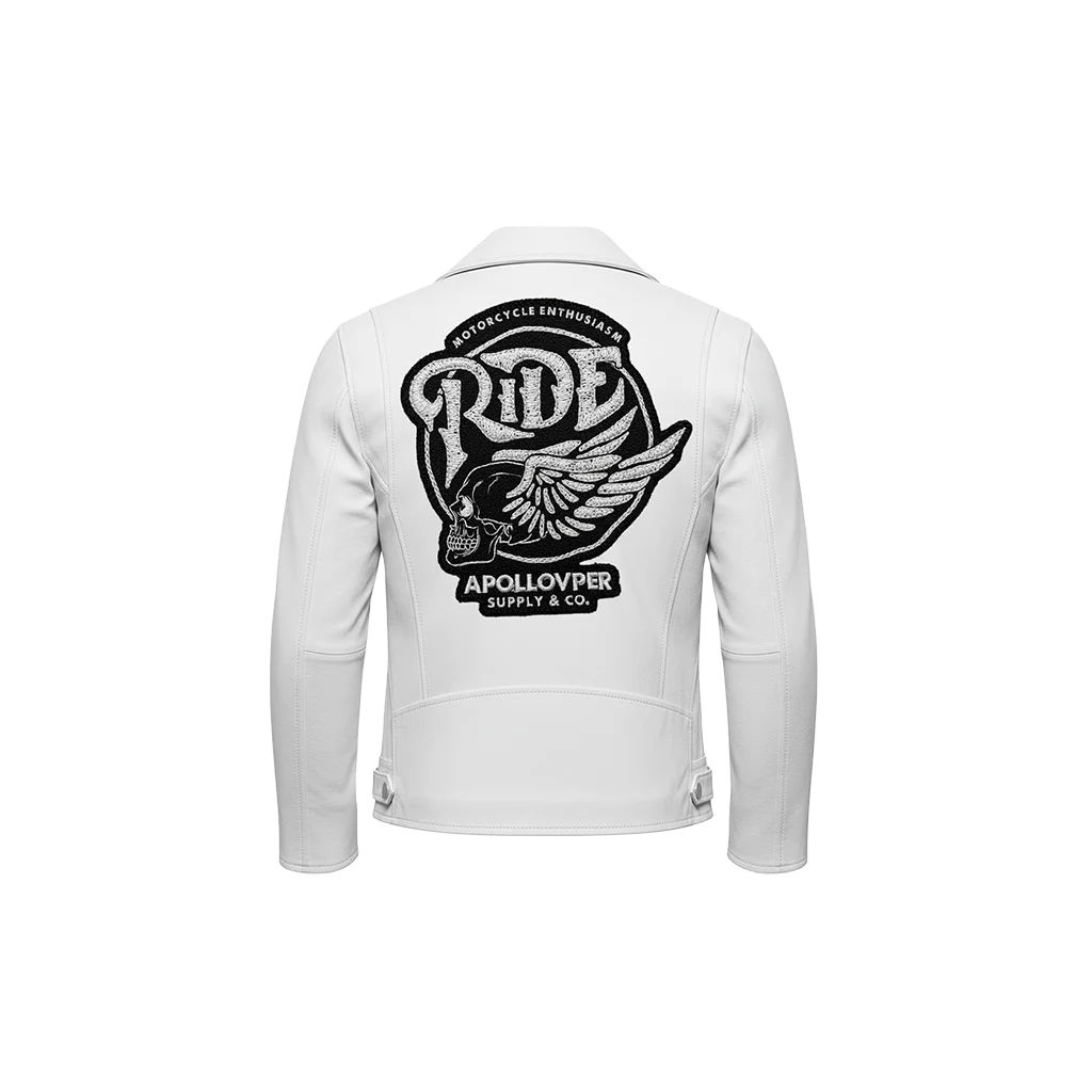 Ride Winged Skull Embroidered Leather Moto Jacket