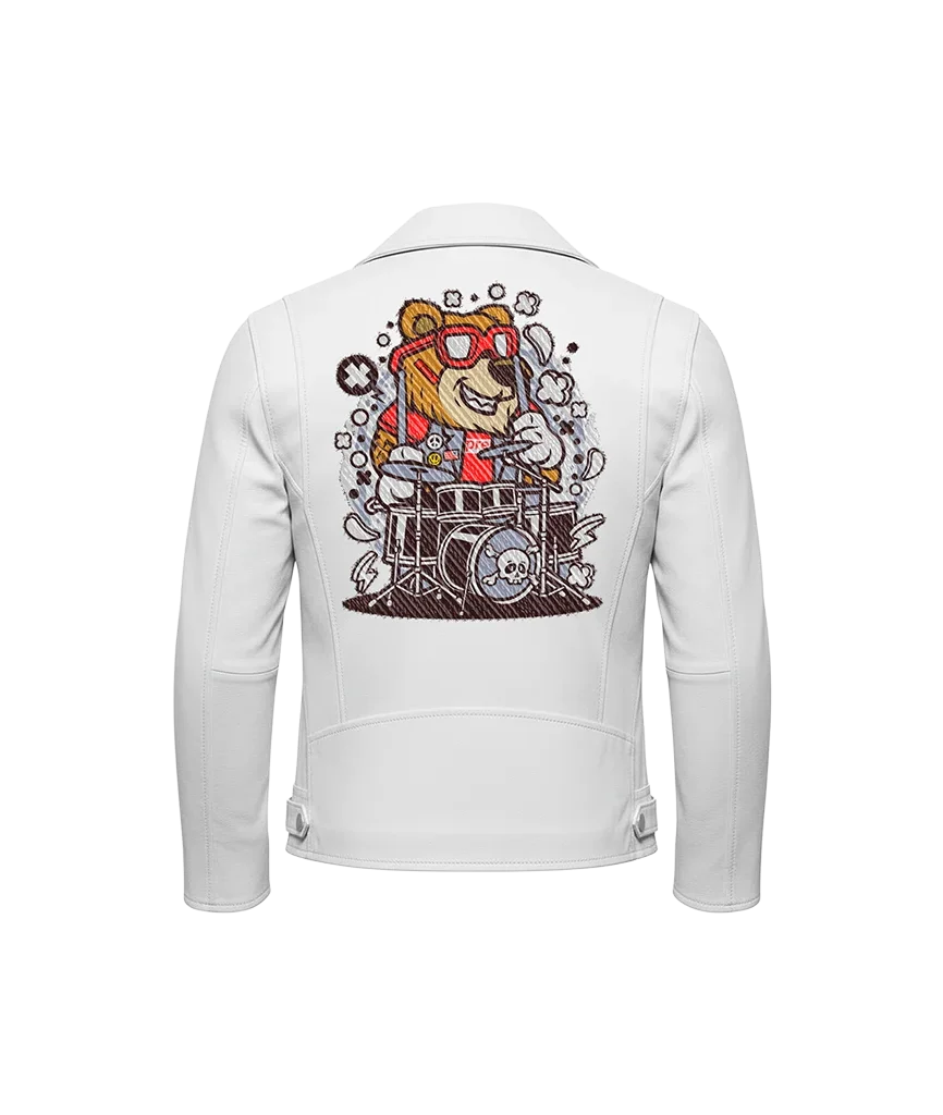 Rock Bear Drummer Cartoon Leather Jacket