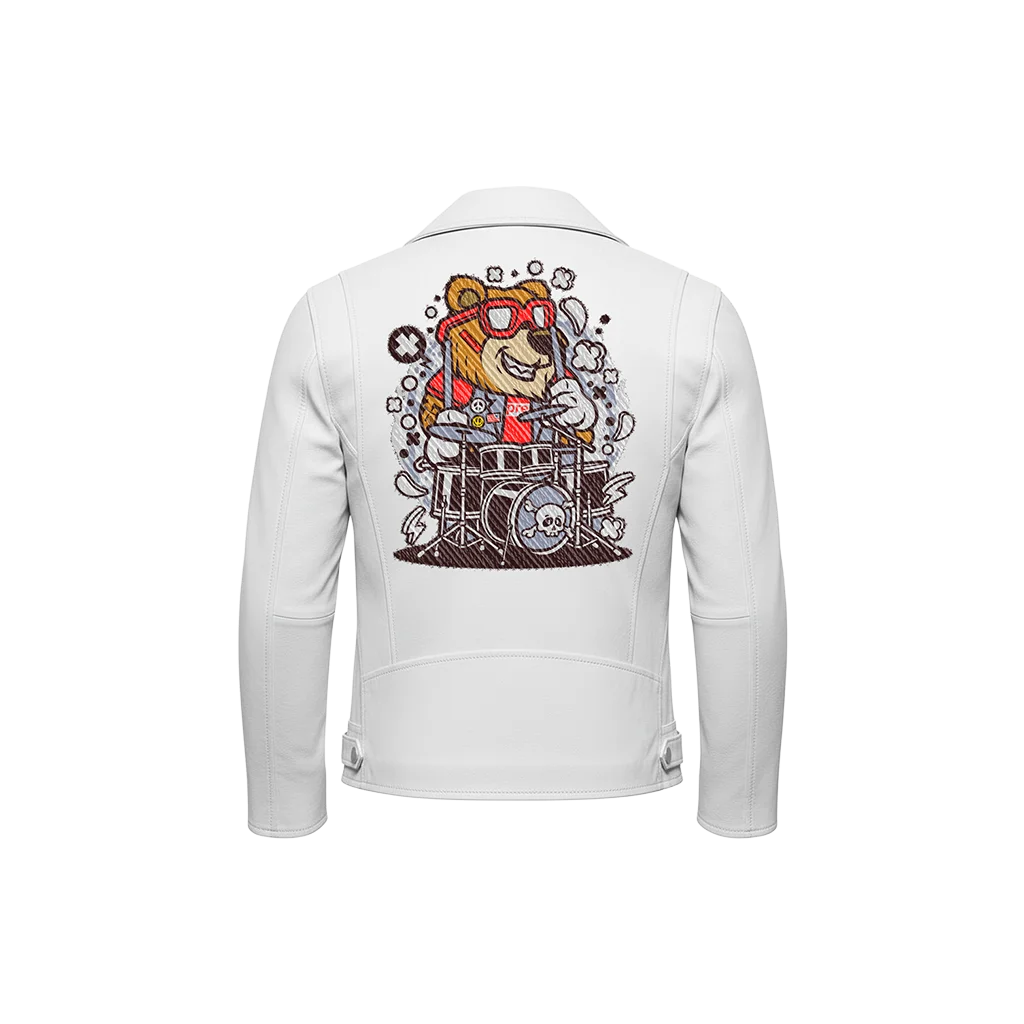 Rock Bear Drummer Cartoon Leather Jacket