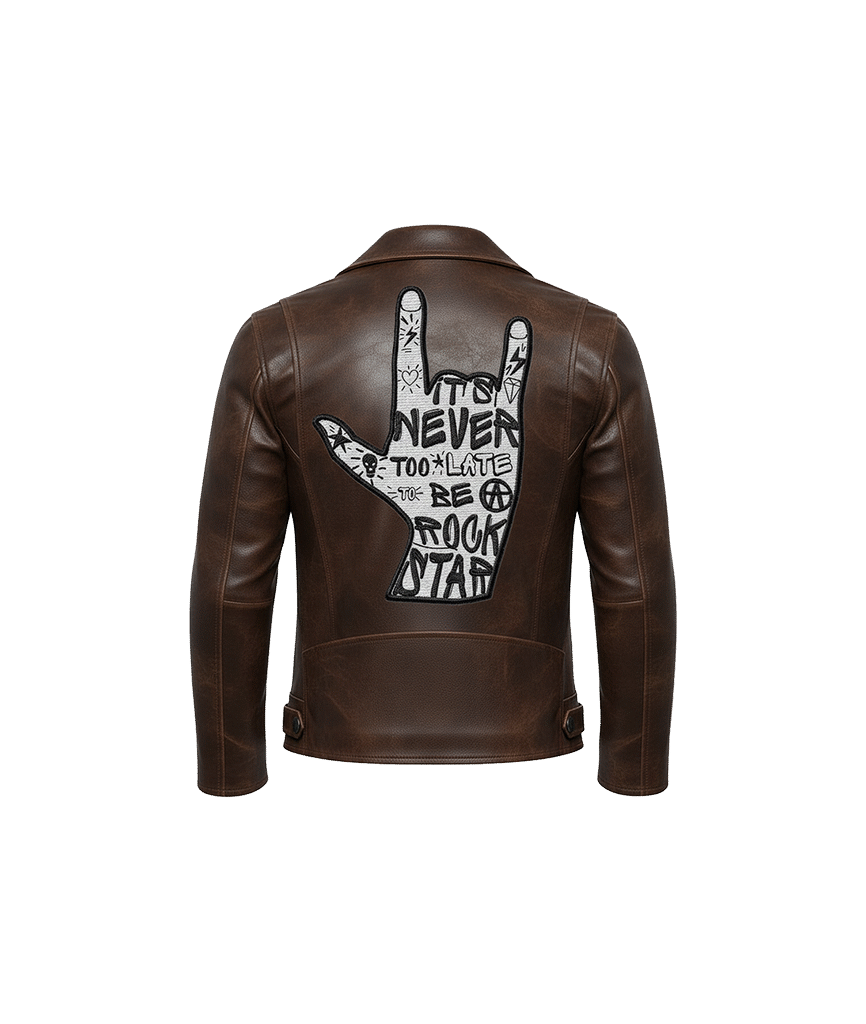 Rock Star Hand Tattoo Quote Leather Jacket