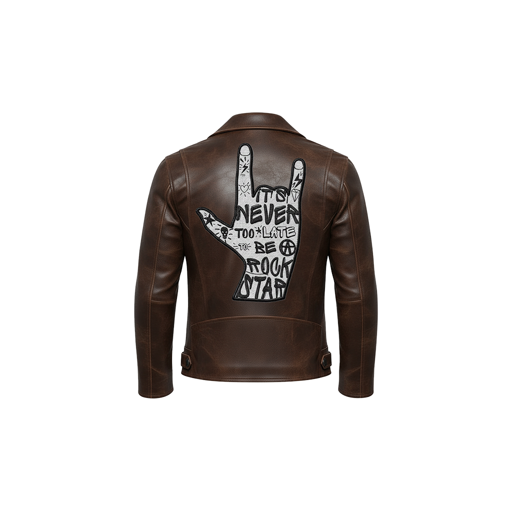 Rock Star Hand Tattoo Quote Leather Jacket