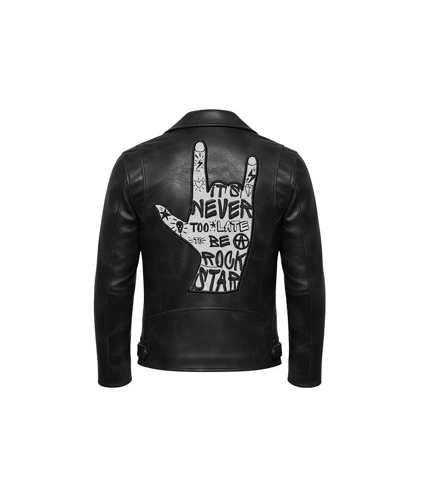 Rock Star Hand Tattoo Quote Leather Jacket