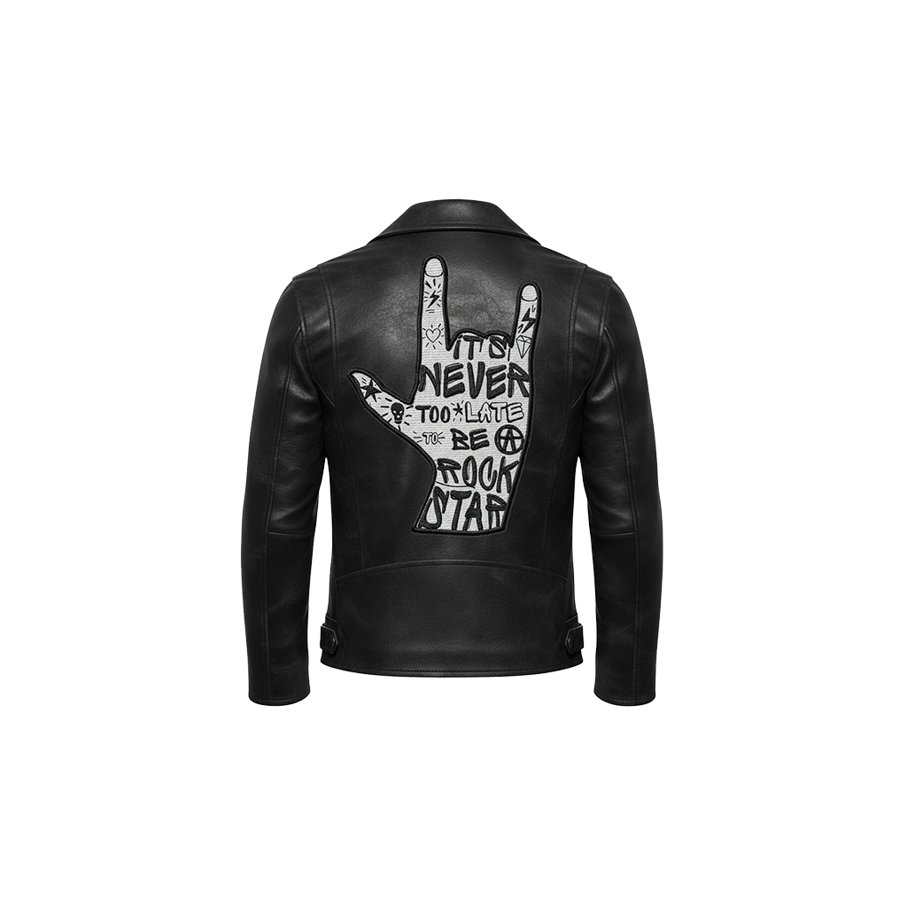 Rock Star Hand Tattoo Quote Leather Jacket