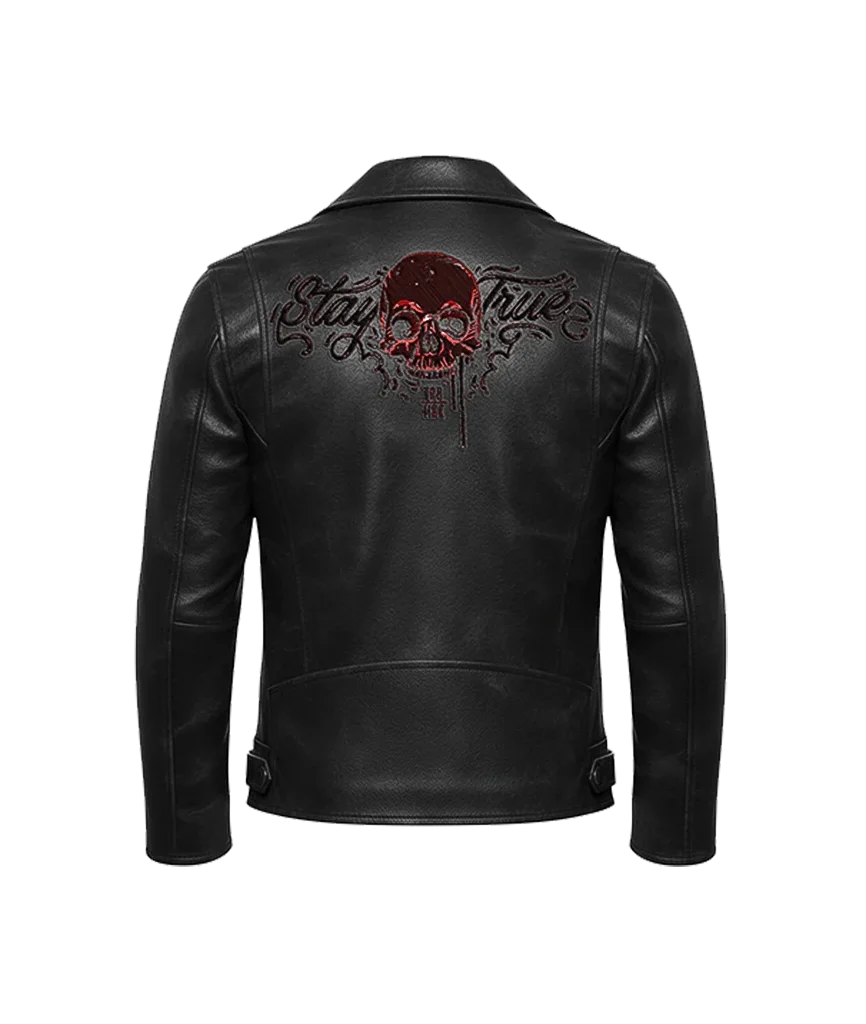 “Stay True” Red Skull Leather Jacket
