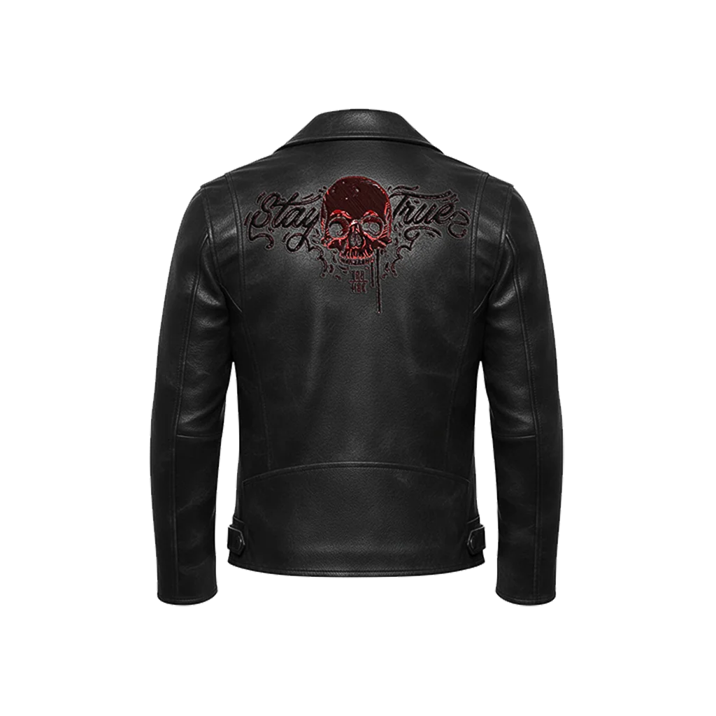 “Stay True” Red Skull Leather Jacket
