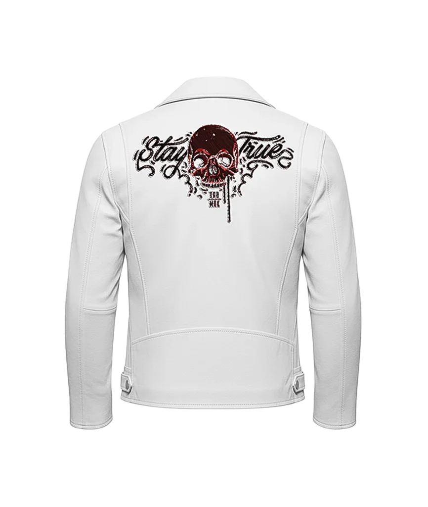“Stay True” Red Skull Leather Jacket