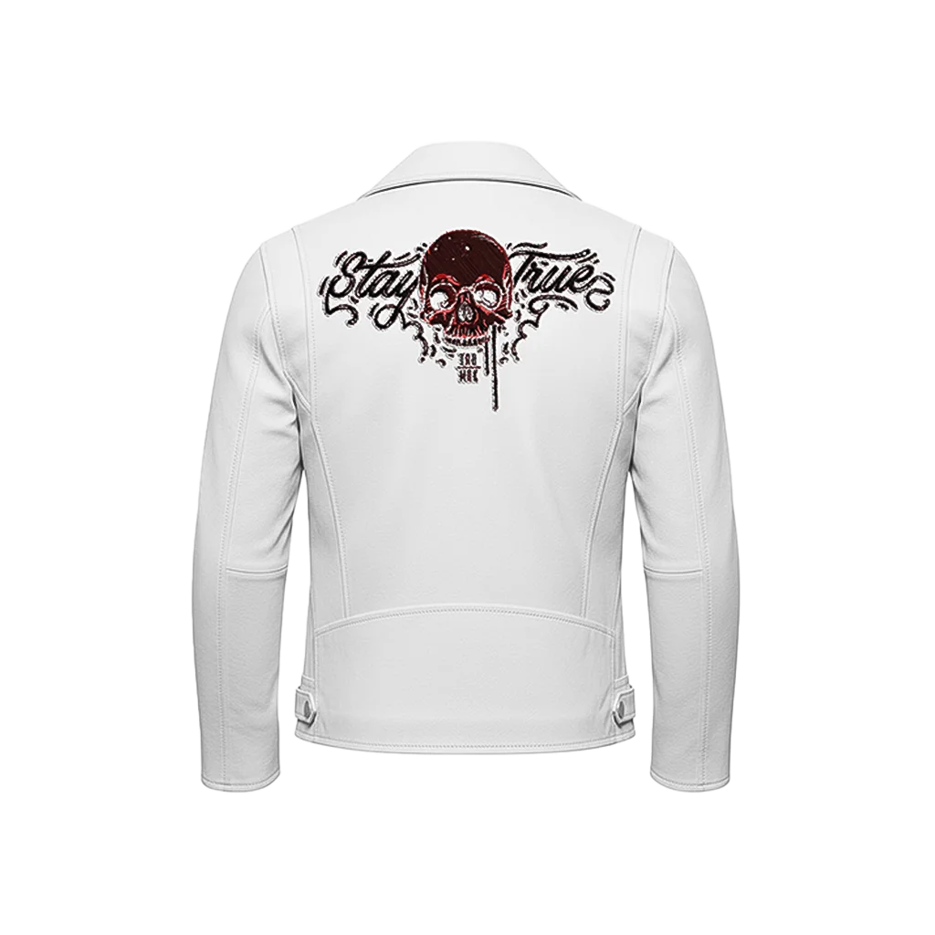 “Stay True” Red Skull Leather Jacket