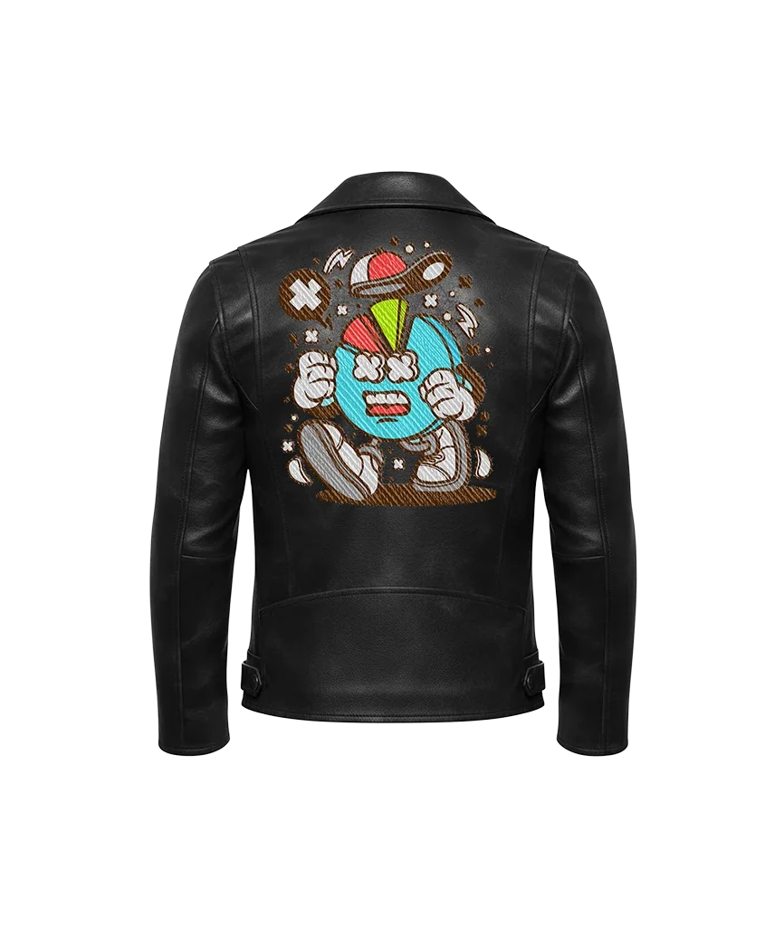 Stressed Pie Chart Mascot Leather Moto Jacket