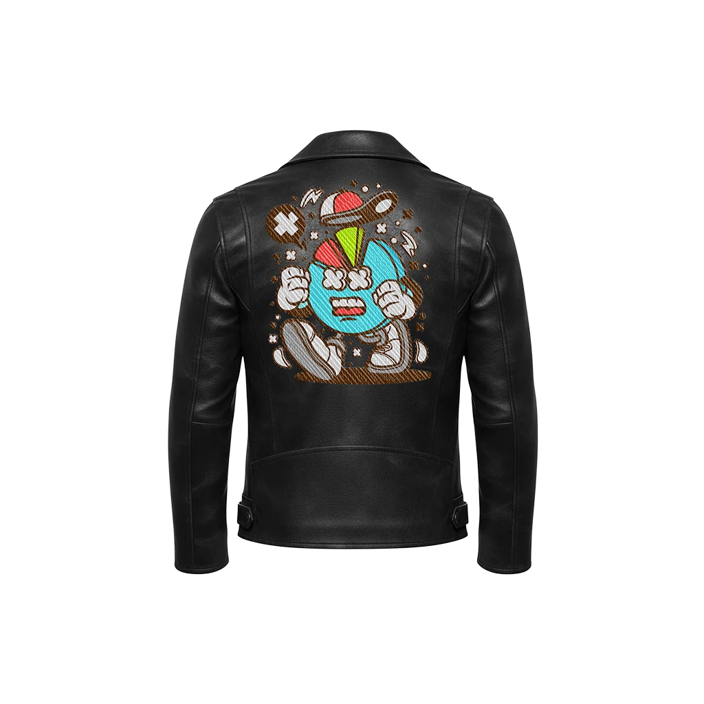 Stressed Pie Chart Mascot Leather Moto Jacket