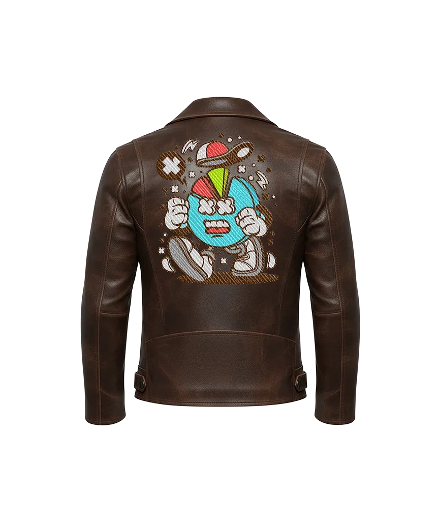 Stressed Pie Chart Mascot Leather Moto Jacket