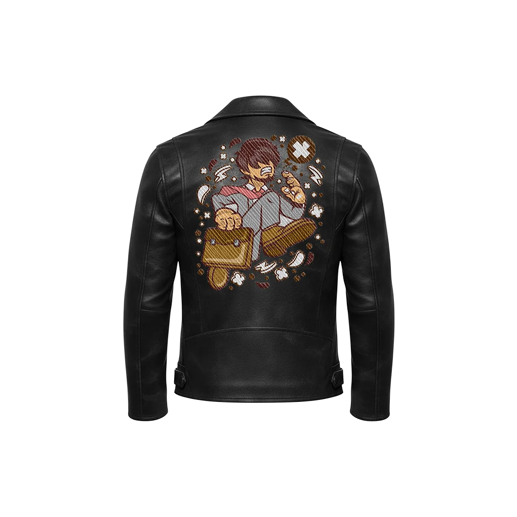 Stressed Salaryman Anime Character Embroidered Leather Jacket