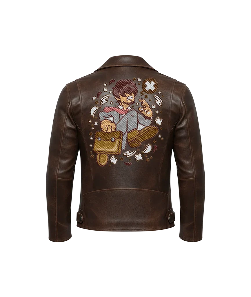 Stressed Salaryman Anime Character Embroidered Leather Jacket