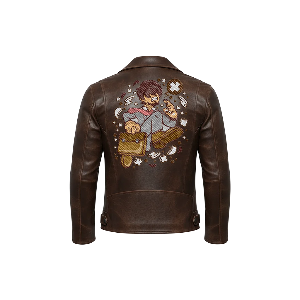 Stressed Salaryman Anime Character Embroidered Leather Jacket