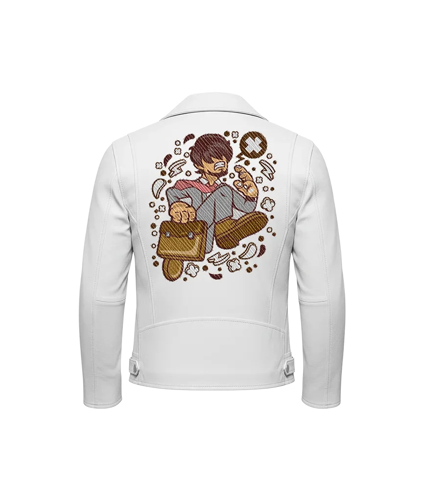 Stressed Salaryman Anime Character Embroidered Leather Jacket