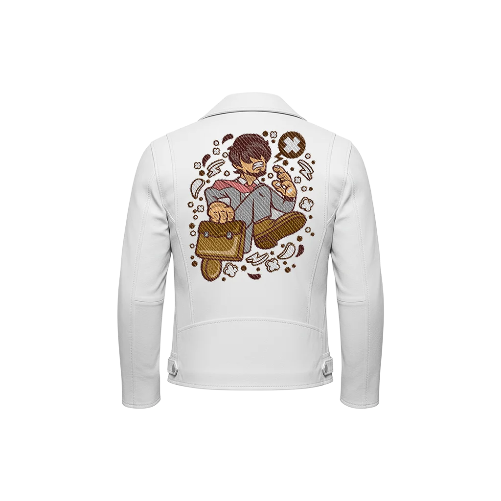 Stressed Salaryman Anime Character Embroidered Leather Jacket