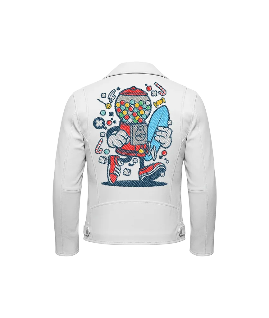 Surfer Gumball Machine Candy Cartoon Leather Jacket