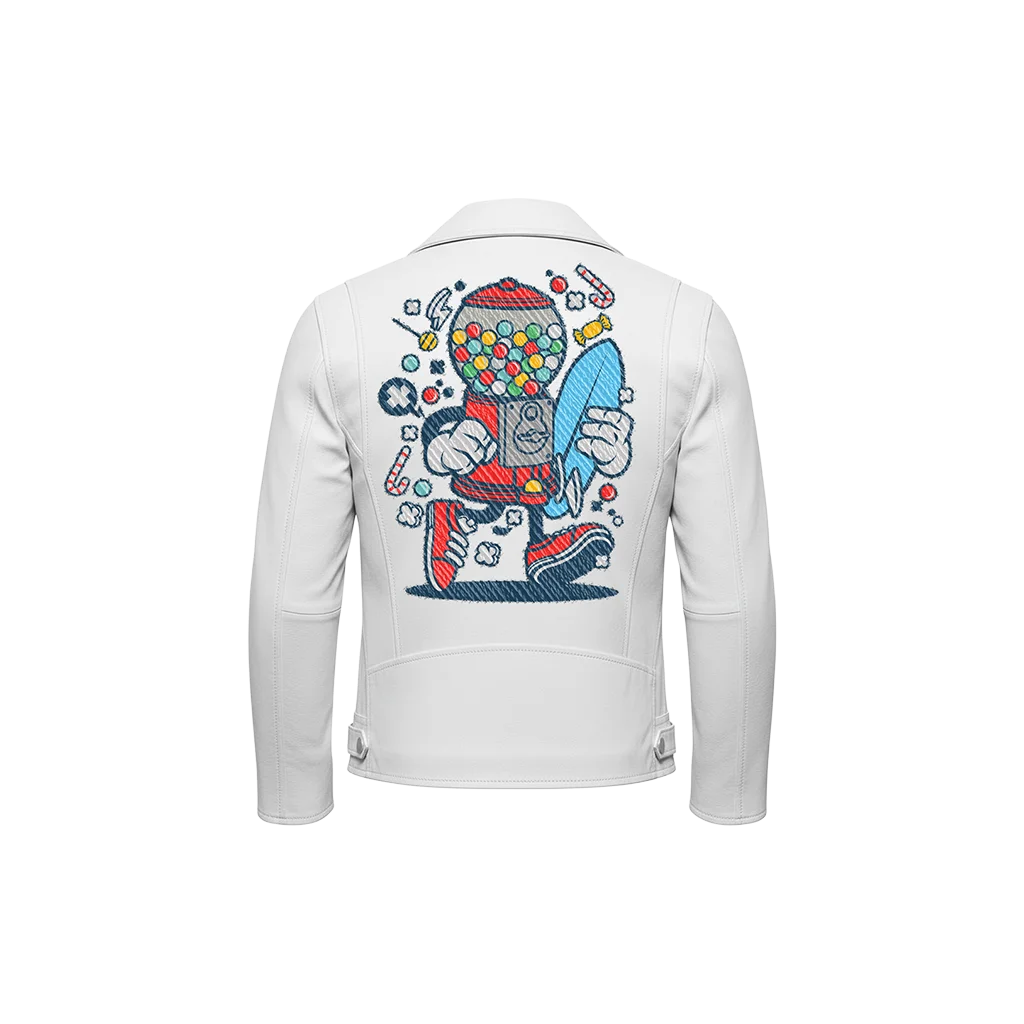 Surfer Gumball Machine Candy Cartoon Leather Jacket