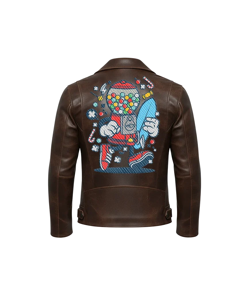 Surfer Gumball Machine Candy Cartoon Leather Jacket