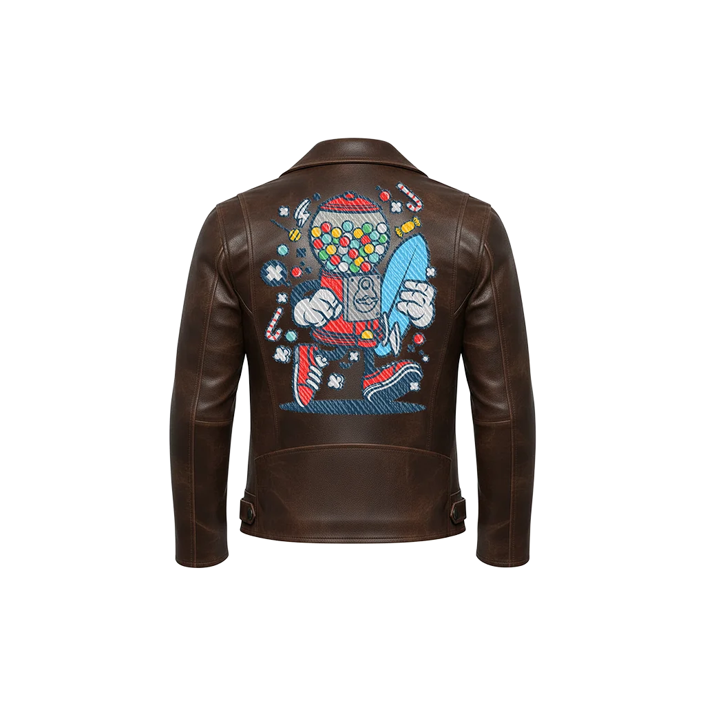 Surfer Gumball Machine Candy Cartoon Leather Jacket