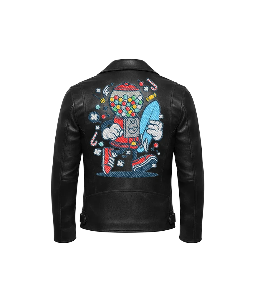 Surfer Gumball Machine Candy Cartoon Leather Jacket