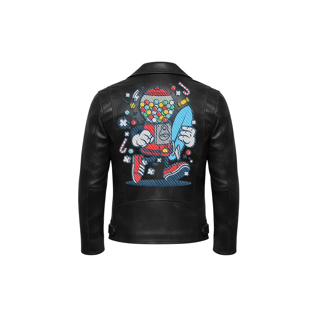 Surfer Gumball Machine Candy Cartoon Leather Jacket