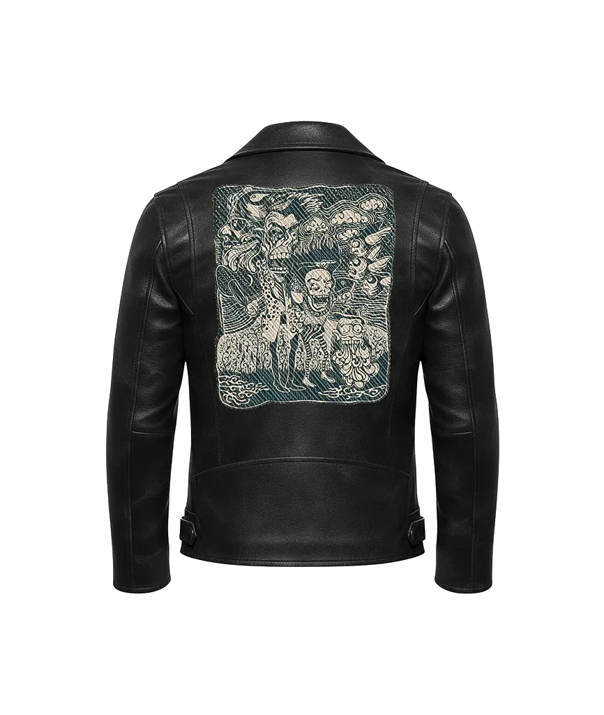 Surreal Skulls Intricate Tapestry Leather Jacket