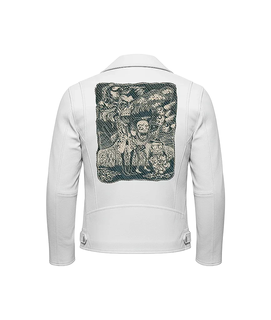 Surreal Skulls Intricate Tapestry Leather Jacket